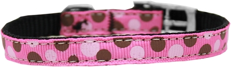 Confetti Dots Nylon Dog Collar with classic buckle 3/8" Bright Pink Size 16